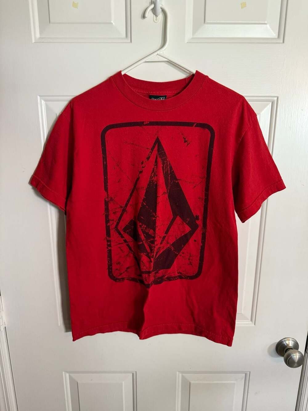 Volcom Vintage Red T-Shirt with Distressed Stone Logo Men's Size M